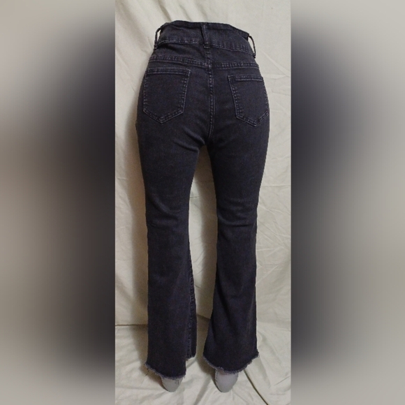 A Dazy Black Frayed Flare Leg High Waist Denim Jeans - Picture 4 of 6